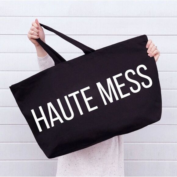 HAUTE MESS | Extra Large Oversized Canvas Black White Overnight Weekender Bag - Picture 1 of 7